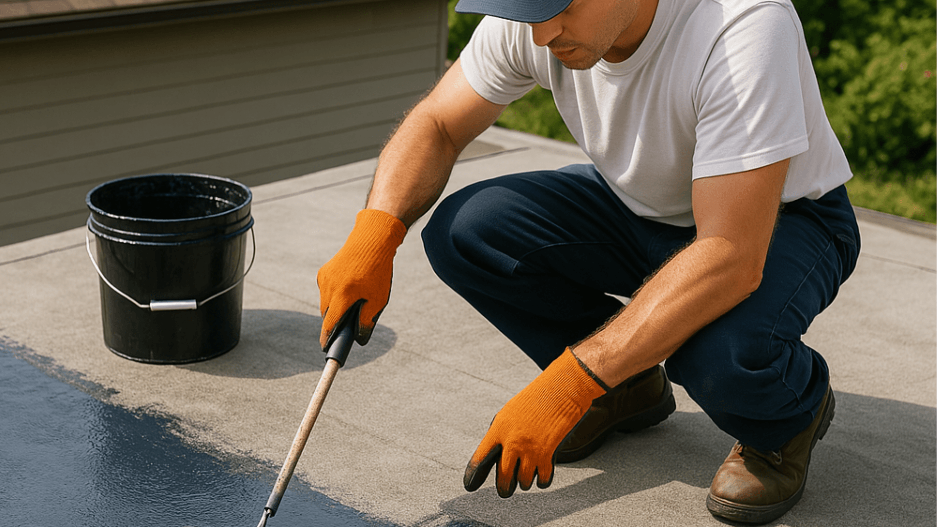 man waterproofing home