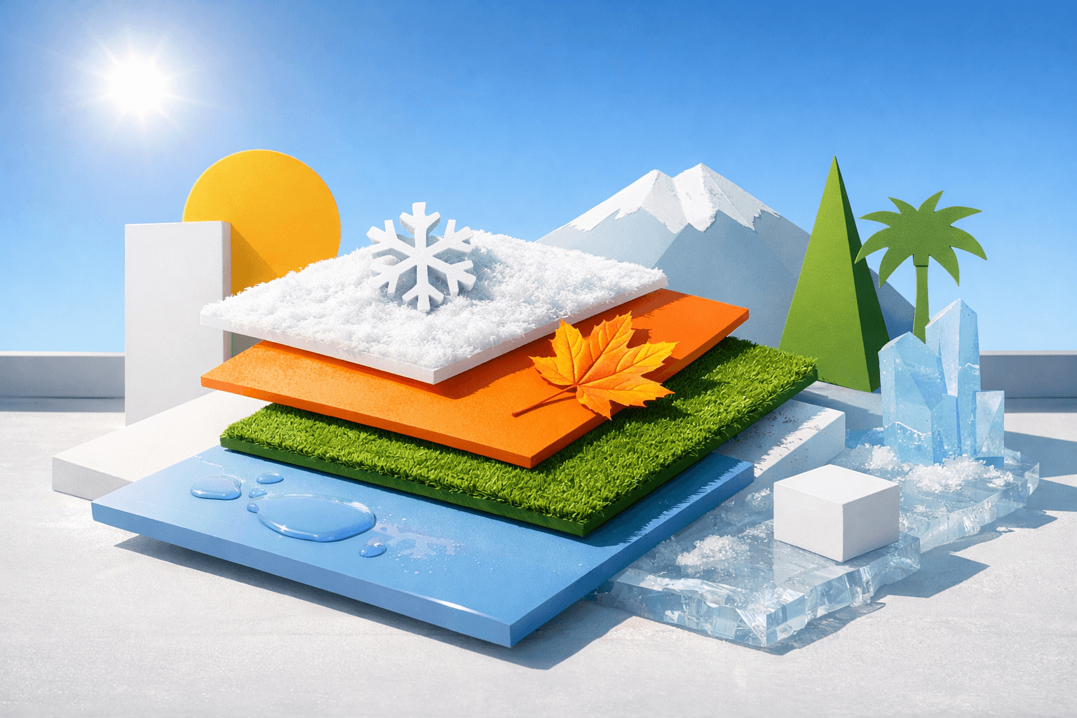 Abstract composition with geometric shapes symbolizing seasonal maintenance.